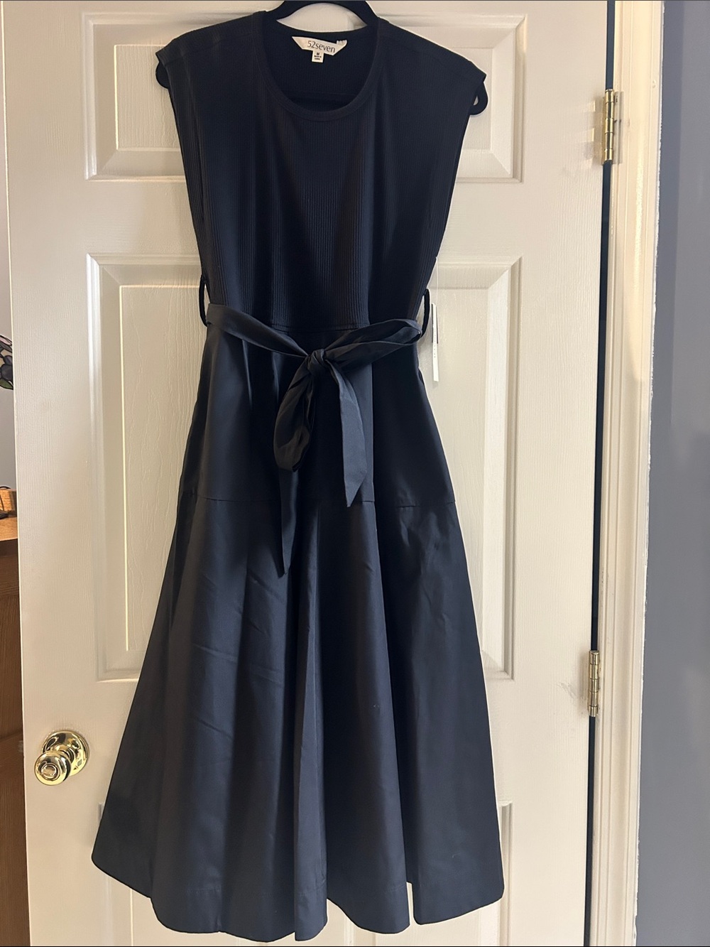 Seven7 Black Sleeveless Midi Dress with Waist Tie Medium